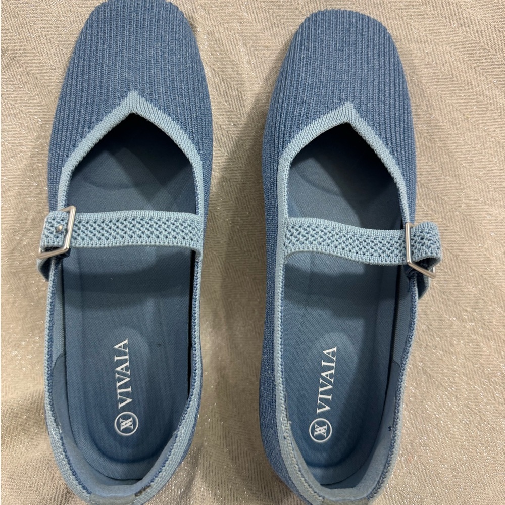 VIVAIA Women's Blue Knit Mary Jane Flats